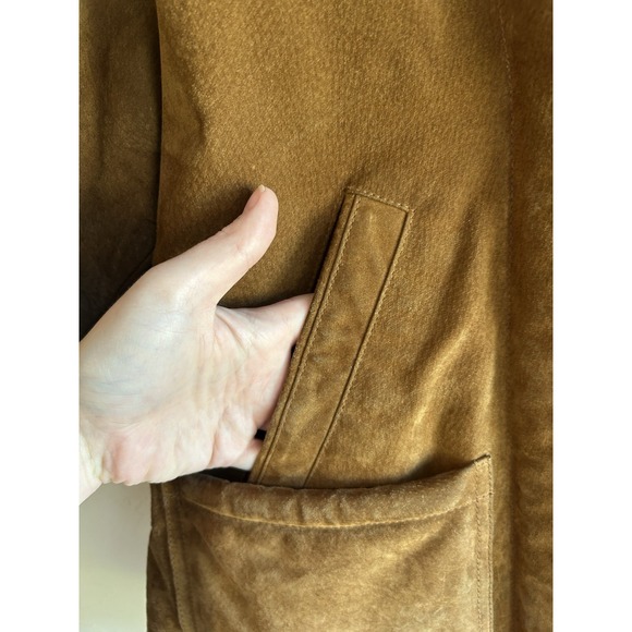 Gallery Genuine Suede Leather Rancher Barn Coat M Hooded Western Tan Brown - Picture 4 of 15